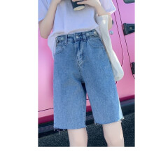 Denim Shorts Girl's High Waist Loose Five-point Pants Summer Straight Hong Kong-Flavored Wide-Leg Thin Section Tide ins Japanese