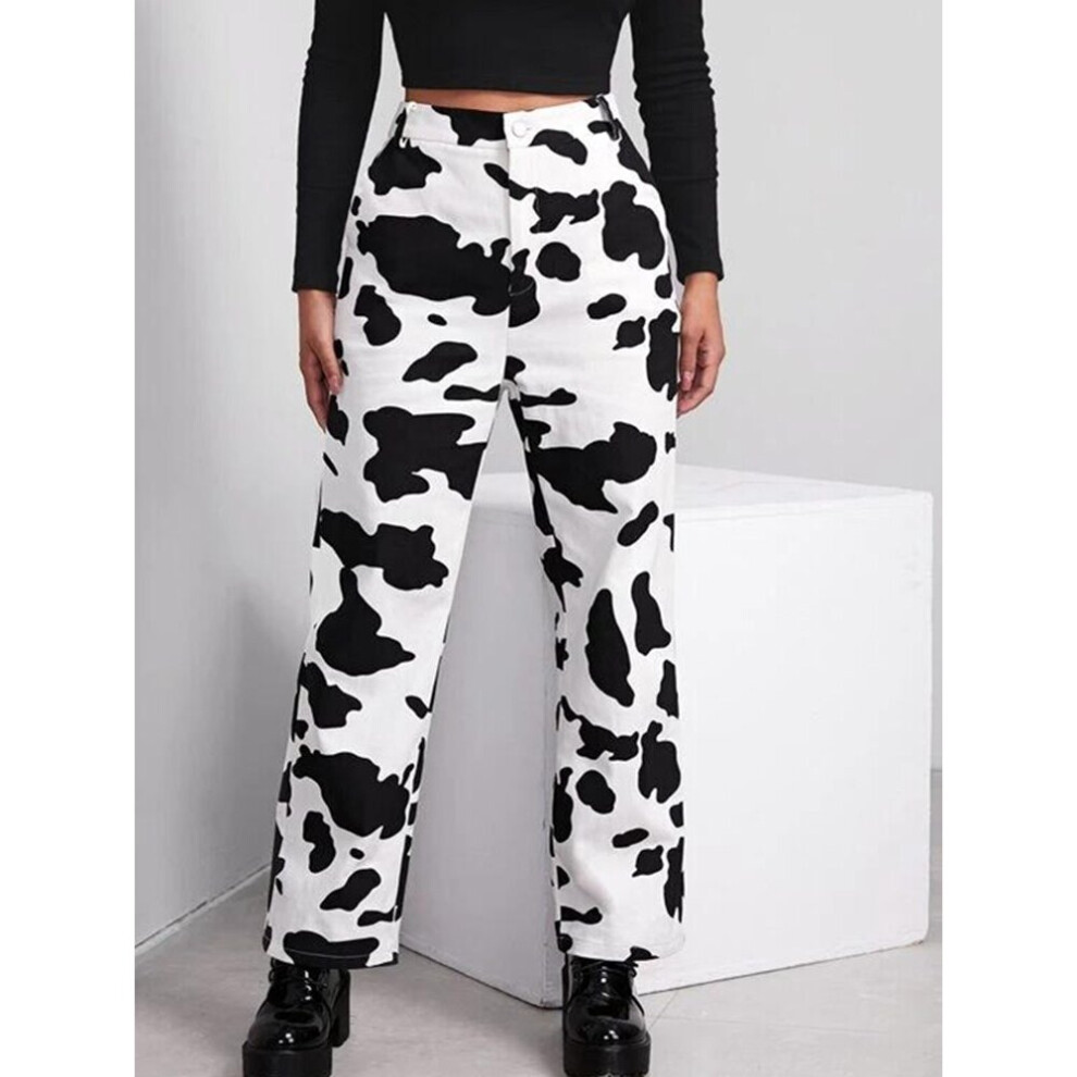 Cow Print High-Waisted Slender Ladies Jeans Ladies Harajuku Straight-Leg Skinny Daily Casual Streetwear Women High-End Jean