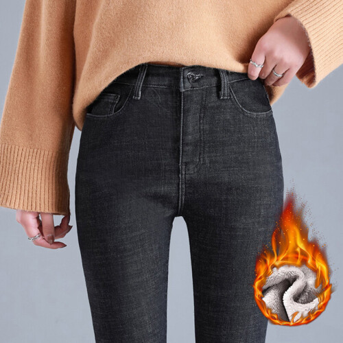 Women High Waist Thermal Jeans Fleece Lined Denim Pants Stretchy Trousers  Skinny Pants