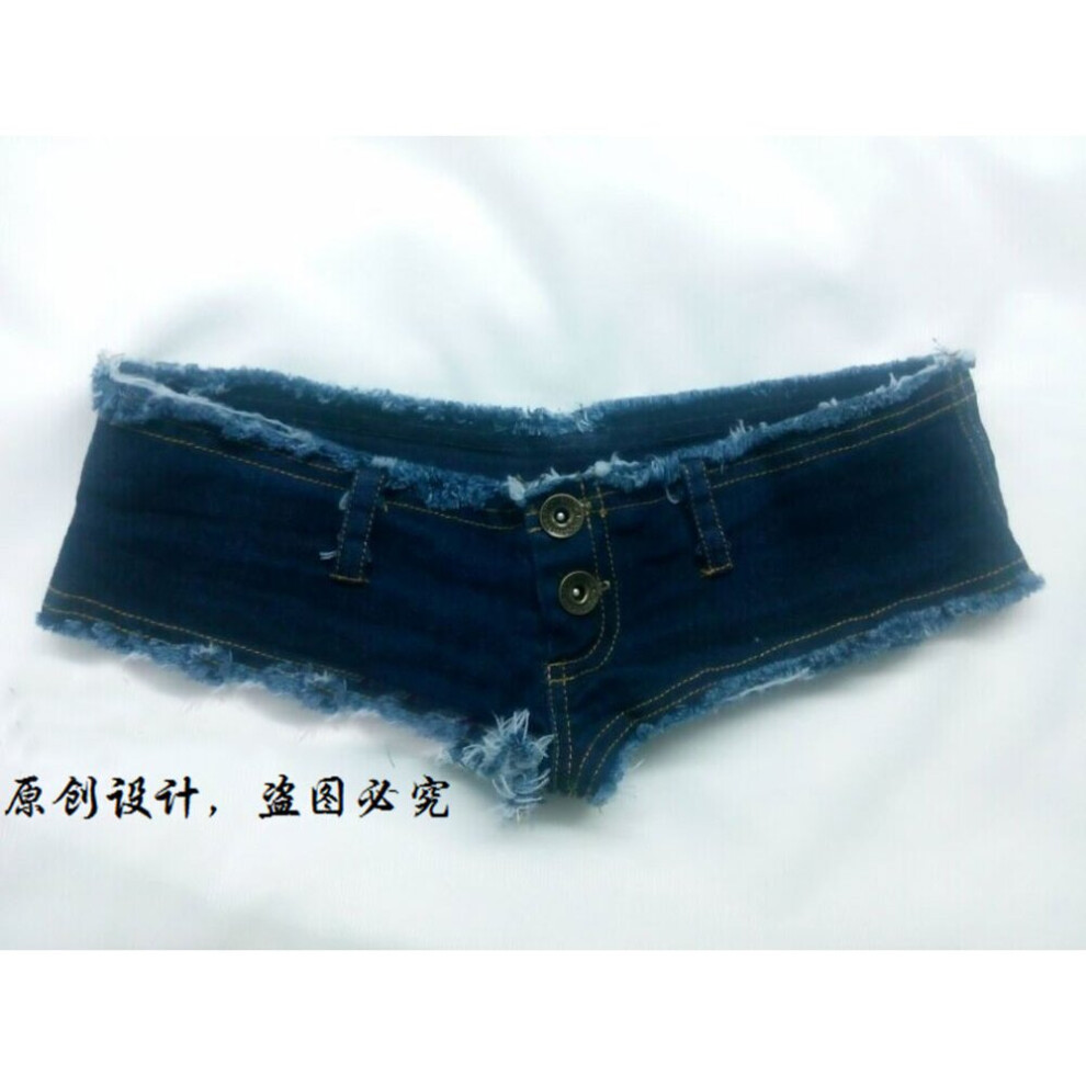 Blue Sexy Low Waist Sexy Jeans Shorts Micro Mini Shorts Crotch Thong Detail Jeans Sexy Tight Temptation Erotic Clubwear