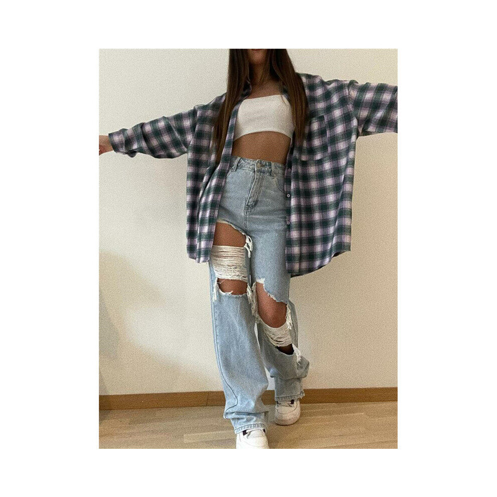 Women Ripped Jeans High Waist Hollow Out Trousers Straight-Leg Pants Large Size Boyfriend Jean High Waist y2k Pants Streetwear