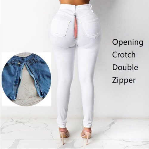 Outdoor Full Zipper Crotch Jeans Women's Tights Invisible Open
