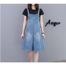Summer Denim Overalls Pants Women's Thin Cotton Dtrap Jeans Pocket Loose Knee Length Wide leg Jean Light Casual Pants G407