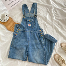 Retro Strap Denim Pants for Women Cherry Pattern Female Jeans Overalls Streetwear Casual Loose Girl Suspender Trousers