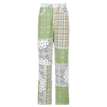 Hip Hop Casual Wild Straight Fitting Trousers Women's Stylish Plaid Pattern Patchwork Splicing Jeans