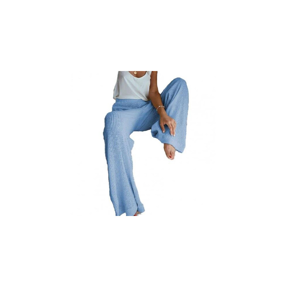Solid Ribbed Knitted Pants Women Spring Summer Lady Casual High Waist Pajamas Pants Wide Leg Trousers Homewear-image-OPC-PBR529Q-NEW
