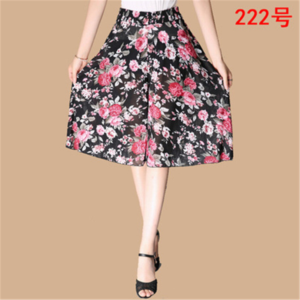 Summer Women Casual Loose Chiffon Elastic Waist Wide Leg Knee Length Skirt Pants Female Lady High Waist Middle Age Mother Pants-image-OPC-PBR52S5-NEW