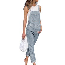 Casual Women Pockets Loose Suspender Denim Overall Dungarees Ninth Trousers Jean Jumpsuits Women Overalls Jean Suspender Pants