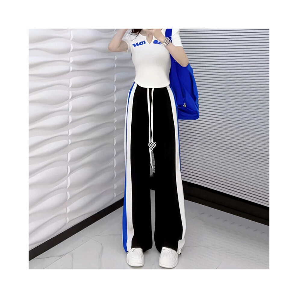 Solid Patchwork Summer Trends Women Clothing Straight Loose Casual Drawstring High Wild Pants Female