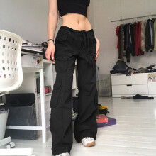 Retro Gray Overalls Wide Leg Cargo Women Pants Women's Trousers Sexy Low Waist Loose Casual Trousers Vintage Streetwear Pants