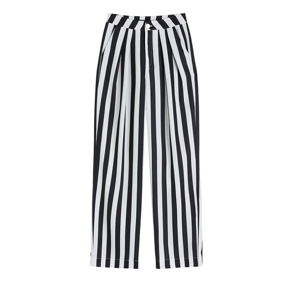 (black-M) [EAM] High Elastic Waist Brief Long Striped Harem Trousers Loose Fit Pants Women Spring Autumn 1DE7893-image-OPC-PBR59WY-NEW