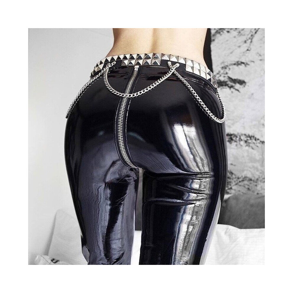 New Womens PVC Leather Look High Waist PU Tie up Strings Leggings Trousers  Pants | eBay