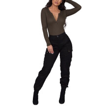 Women Overalls Pants Solid Military Combat Cargo Pants Trousers Pencil Pants High Waist Trousers Womens Streetwear