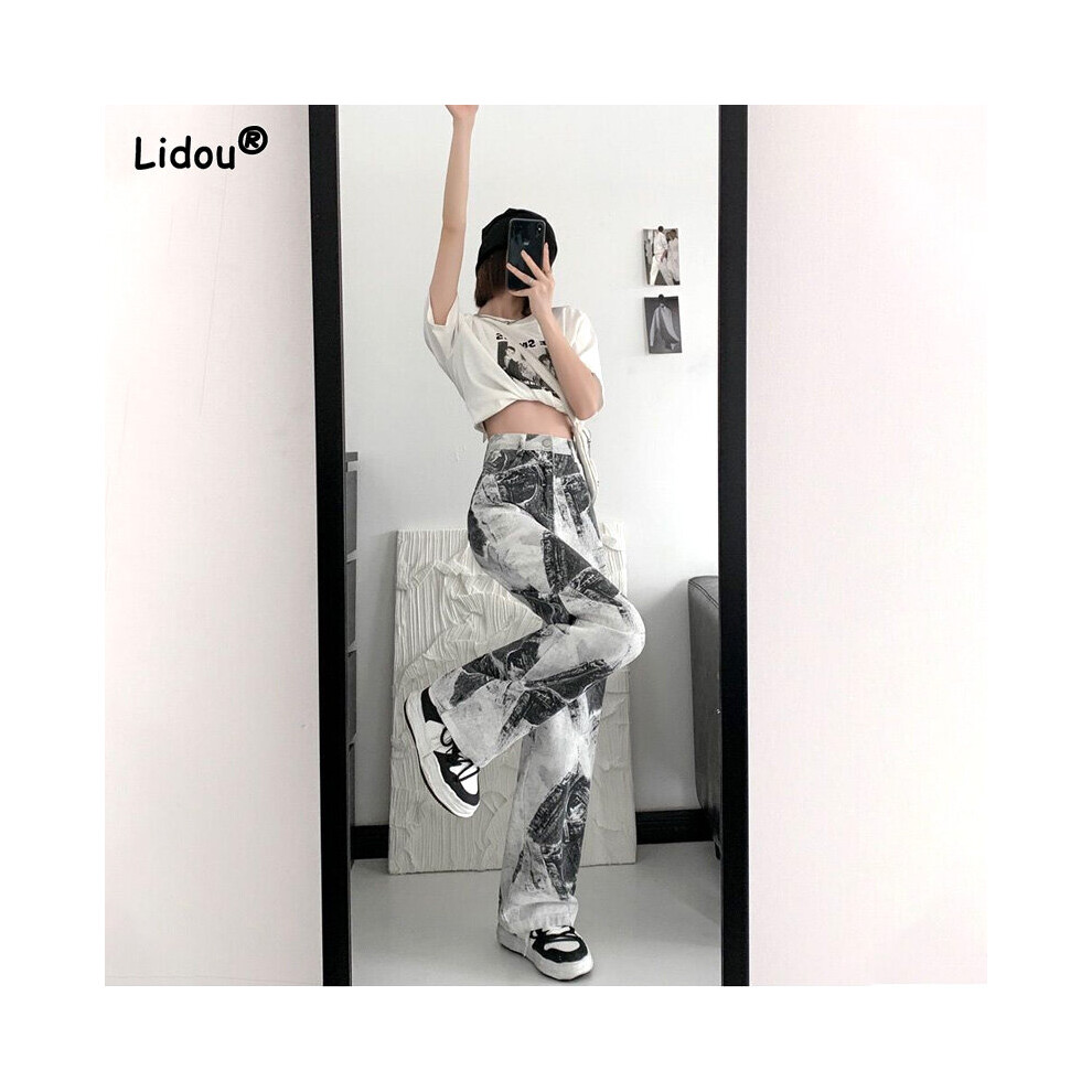 (White-M) Women's Clothing Pants & Capris Wide Leg Leisure Popularity High Waist Straight Three-dimensional Graphic Young Style-image-OPC-PBR5D7T-NEW