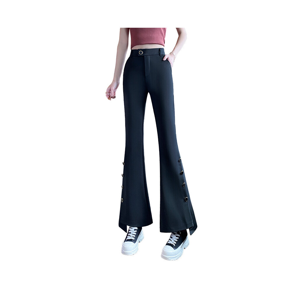 (Black-XL) Split Zipper Button Women Trousers FashionCasual Office Lady Flare Pants Female High Waist LongPants Joggers Women-image-OPC-PBR5D59-NEW