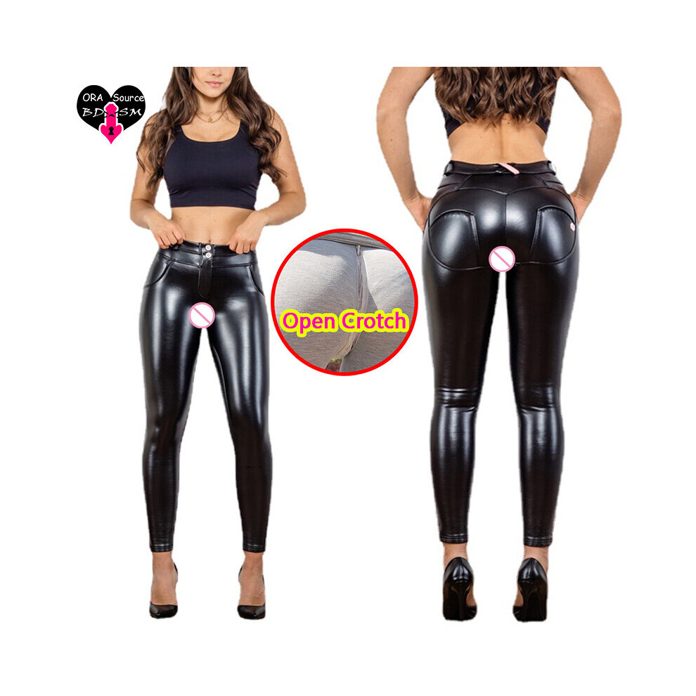 Woman Open Crotch Leather Pants for Couple Outdoor Sex Crotchless PU Sexy Legging  Latex Hidden Zipper Panties Club Costume Flash on OnBuy