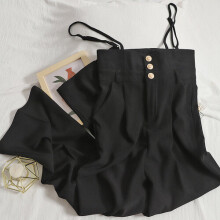 (Black-S) Harajpoo High Waist Wide Leg Overalls Style Solid All Match Full Length Women Pants Button Fly Office Lady Suit Clothes