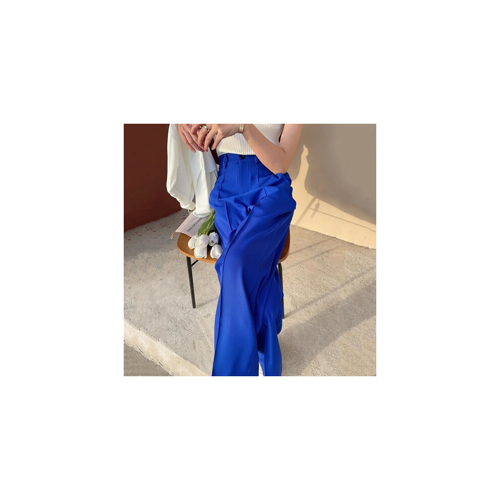(Blue-M) Capris Pants for Women High Waist Spring Summer Thin Casual Women's Pants Style Loose Solid Suit Pants Woman-image-OPC-PBR5JDT-NEW