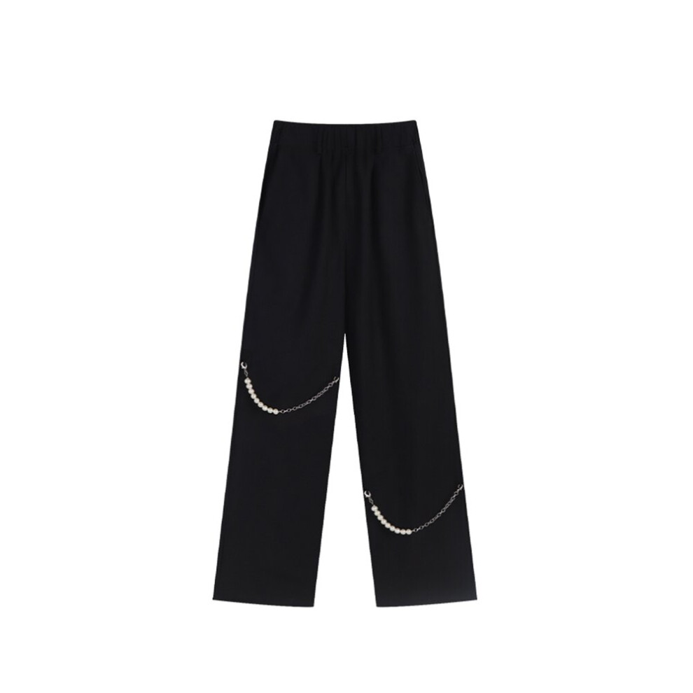 (Black-L) Wide Leg Pants Women Pure Style Loose Leisure Elastic High Waists Female Spring Long Daily Trousers Streetwear Fall-image-OPC-PBR5JG8-NEW