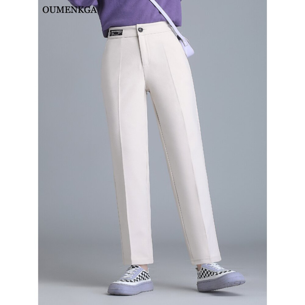 (Beige-S) Winter Thicken Women Pencil Warm Pants Wool Pants Female Autumn High Waist Loose Trousers Soft Good Fabric S-5XL-image-OPC-PBR5JHR-NEW