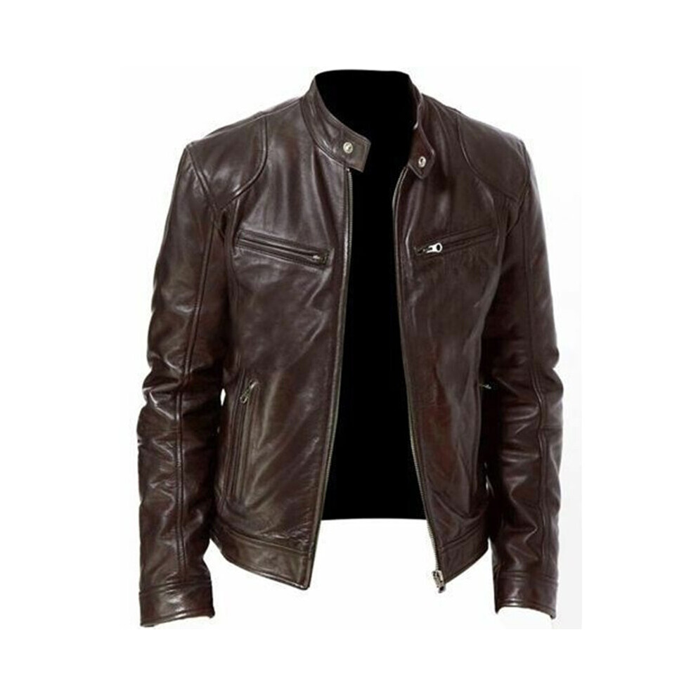 Pu Leather Jacket Men Spring Autumn Windproof Slim Stand Collar Coat Zipper Jacket Solid Zip Motorcycle Jackets Multicoloured 885658254278