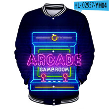 Baseball uniform Men's and women's clothing Video game art Couple jacket 3D digital printing Hip hop street