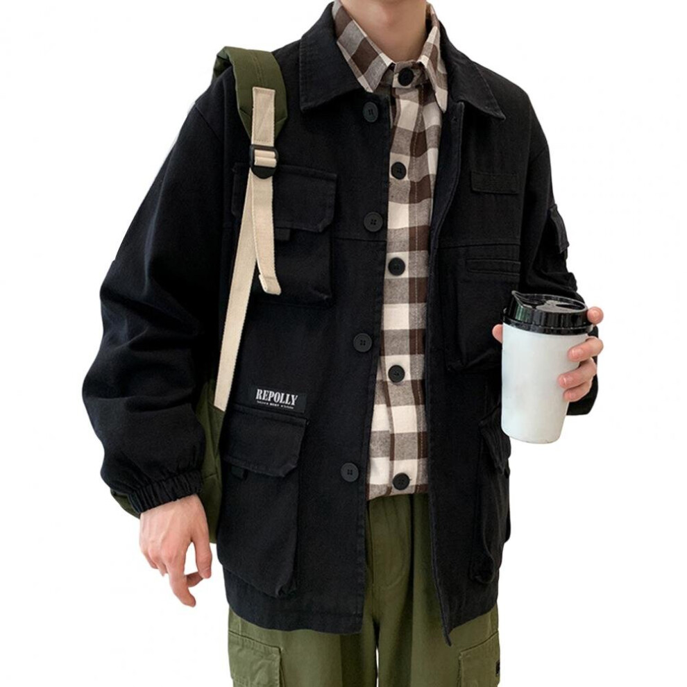 Cargo Jacket Buttons Male Relaxed Fit Elastic Cuff Jacket Style Men Cargo Coat for Office-image-OPC-PBR5K72-NEW