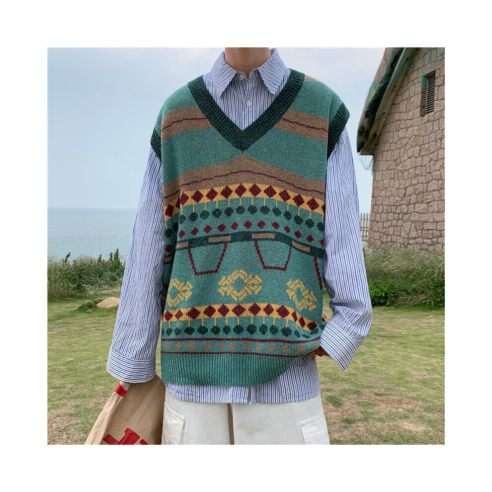 Vintage Sweater Vest Men Printed Loose V-neck Sleeveless Jumpers Daily Ins Ulzzang Soft Arrival Hombre-image-OPC-PBR5M9S-NEW