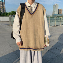 Sweater Vest Men Oversize Sleeveless V-neck Spliced Knit Tops BF Retro Harajuku Preppy Autumn Loose Suestere De Hombre Versatile