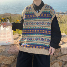 Men Sweater Vest Retro Male Knitting Teens Harajuku Streetwear Handsome Stylish All-match College Sleeveless Clothing