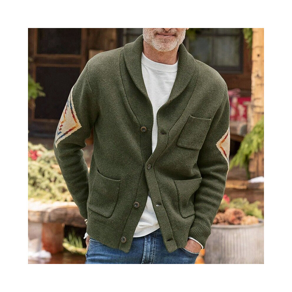 Men Knitted Sweater Slim Long Sleeve Home Solid In Autumn And Winter Collar Buttons And Contrasting Pockets-image-OPC-PBR5MSB-NEW