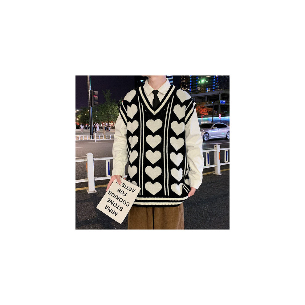 Heart Print Sweater Vest Men V-neck BF Streetwear Handsome Unisex Clothing Japanese Harajuku Stylish Hip Hop Knitting-image-OPC-PBR5MRM-NEW