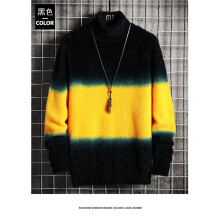 HOO Men's Style for Faux Mink Fleece Sweater Youth Gradient Turtleneck Long-Sleeved Pullover Sweater