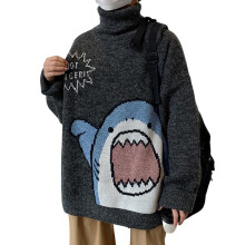 Autumn Sweater Knitted Thermal Pullover Cartoon Shark Print Autumn Sweater