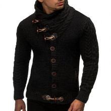 Soft Slim Fit High Collar Cardigan Sweater Washable Men Sweater Horn Buttons for Working