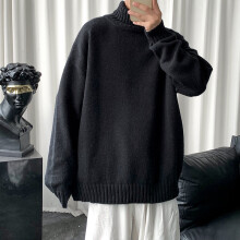 Men's solid neck sweater autumn winter men's Lapel warm knitted sweater warm men's Pullover