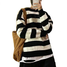 Men Autumn Sweater Warm Round Neck Long Sleeves Pullover Comfortable Striped Contrast Crew Neck Winter Sweater Men Clothes