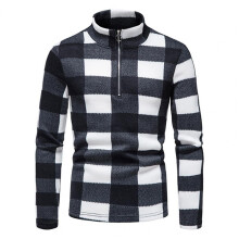 Men Winter Sweater Plaid Print Half Zipper Men Sweater Knitted Neck Protection Autumn Sweater Elastic Long Sleeves Sweater