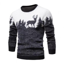 Xmas Sweater Elk Print Pullover Wear-resistant Autumn Sweater Elastic Men Winter Sweater for Daily Wear