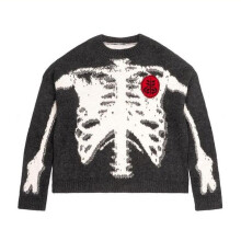 Men Oversized Sweater Skeleton Bone Print Women Vintage Retro Knitted Sweaters Warm Men Pullover Goth Top Punk Grunge Y2K Unisex
