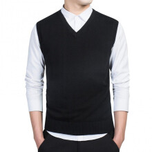 Men Autumn Winter Solid Sleeveless V Neck Knitted Sweater Business Vest