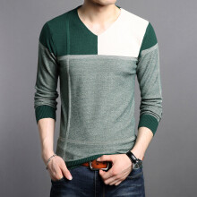 Sweater male Autumn Casual Patchwork Men's Sweater Slim Knitted Pullover Men V-neck Long Sleeve Mens Clothing