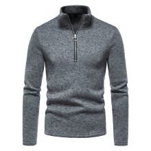 men's solid base shirt neck long sleeve pullover sweater with personalized zipper