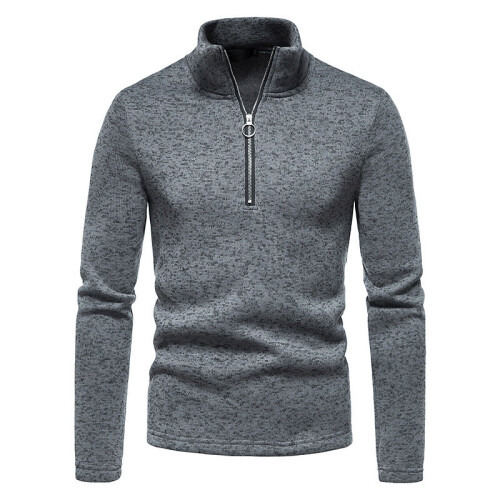 men's solid base shirt neck long sleeve pullover sweater with personalized zipper 1