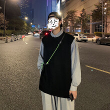 Men Sweater Vests Side-slit Sleeveless O-neck Knitted Solid Style Loose Leisure Autumn All-match