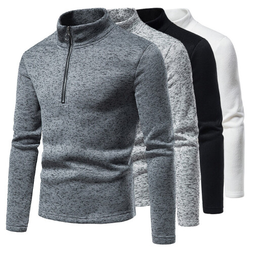 men's solid base shirt neck long sleeve pullover sweater with personalized zipper 2