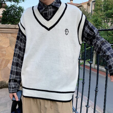 Men Sweater Vest V-Neck Retro Spring Harajuku Loose Streetwear Outwear Sleeveless Casual Preppy Style Students Ins