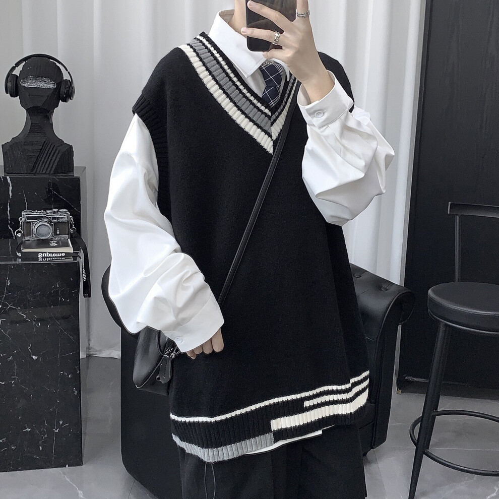 Men Sweater Vest Preppy Style Couple Sleeveless Knitwear V-neck Streetwear BF Loose Spring Autumn Mens Vests-image-OPC-PBR5NWC-NEW