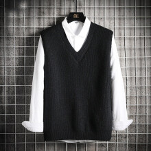 Casual Vest for Men V-neck Solid Sleeveless Sweater Knitted Streetwear Silm Comfort Soft Male