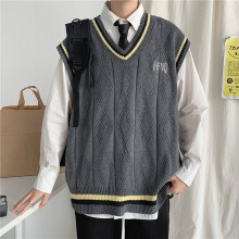 Sweater Vest Men Preppy Style V-neck All-match Plus Size S-3XL Autumn Teens Streetwear Vintage Loose Sleeveless Sweaters